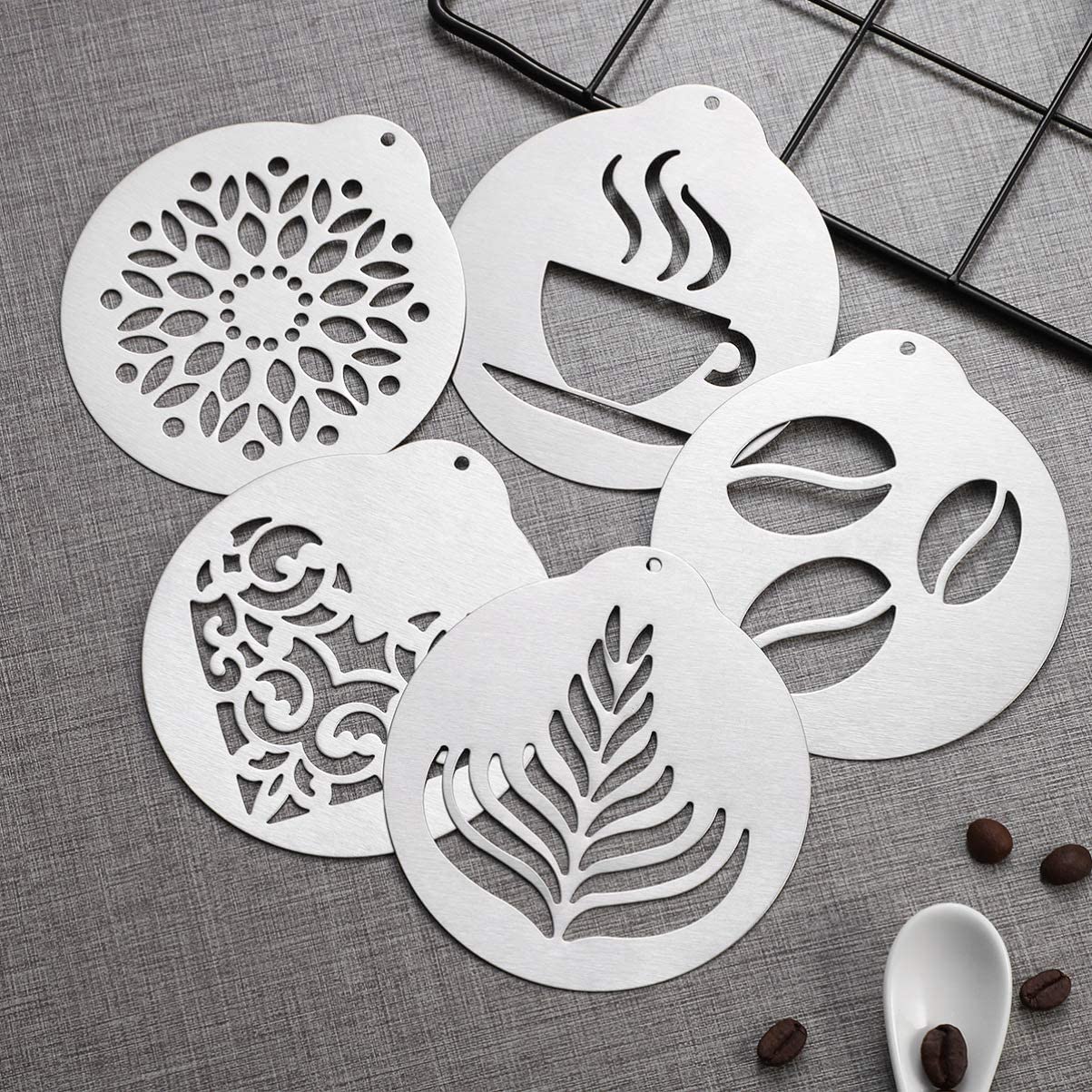 DOITOOL 5Pcs Stainless Steel Coffee Decorating Stencils