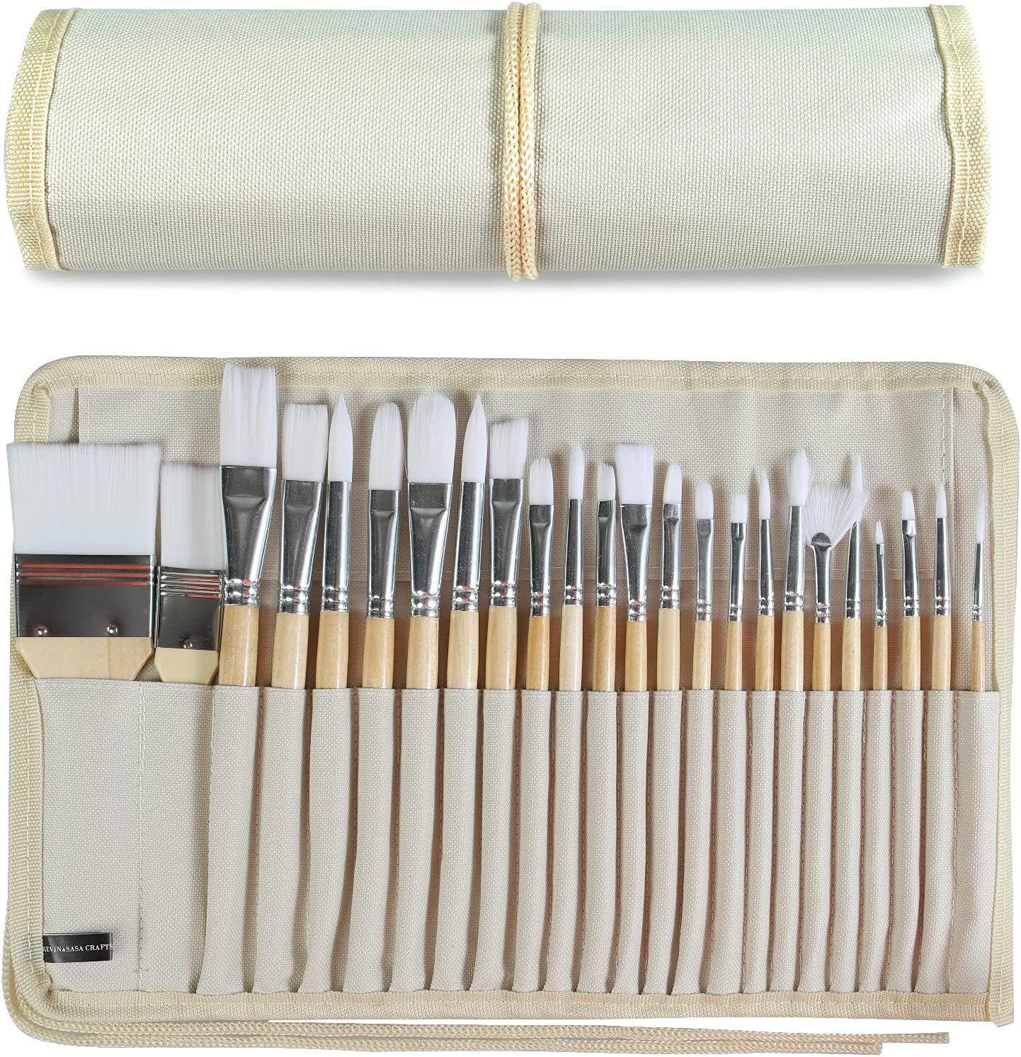 Paint Brushes Set of 24 Pieces Wooden Handles Brushes with Canvas Brush Case