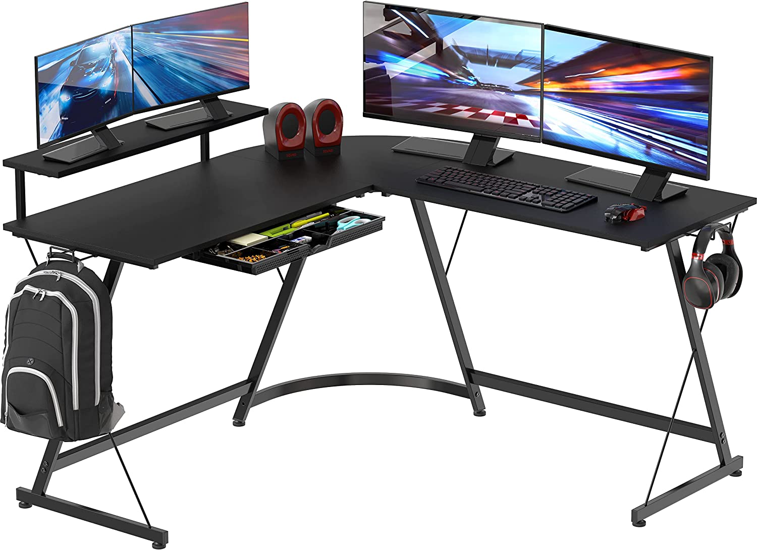 L-Shape Gaming Desk with Monitor Stand